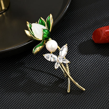 Green Magnolia Beads Zirconia Butterfly Brooch