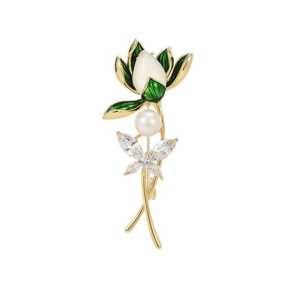 Green Magnolia Beads Zirconia Butterfly Brooch