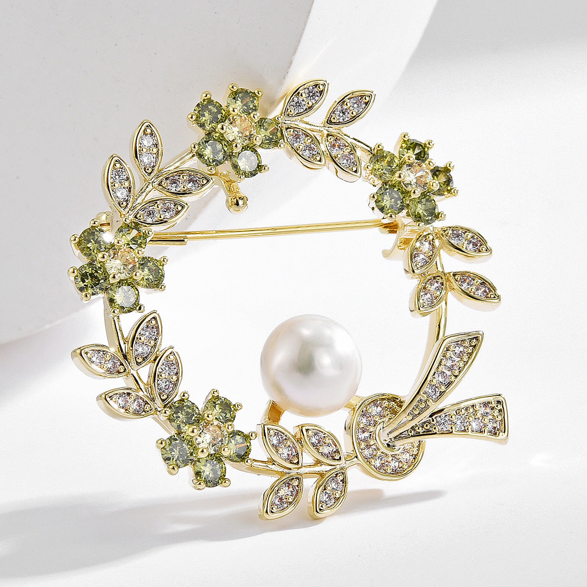 Zircon Wreath Freshwater Pearl Brooch