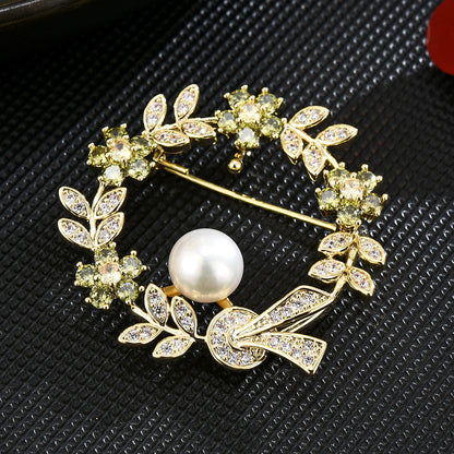 Zircon Wreath Freshwater Pearl Brooch