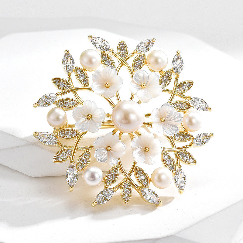 Five-petal Pearl Brooch