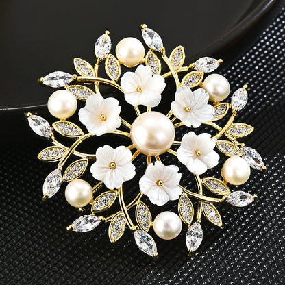 Five-petal Pearl Brooch