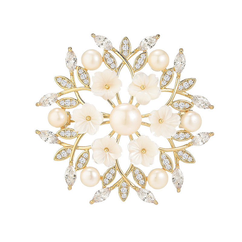 Five-petal Pearl Brooch