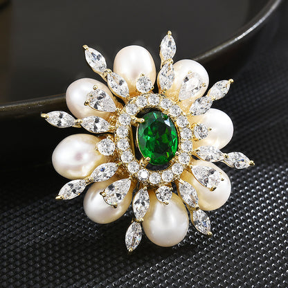 Emerald Freshwater Pearl Brooch