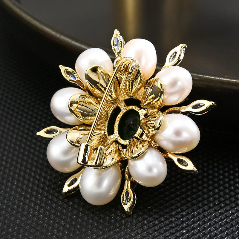 Emerald Freshwater Pearl Brooch