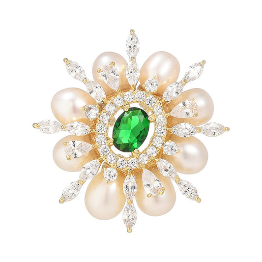 Emerald Freshwater Pearl Brooch