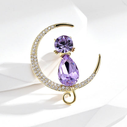 Purple Cat Moon light Brooch