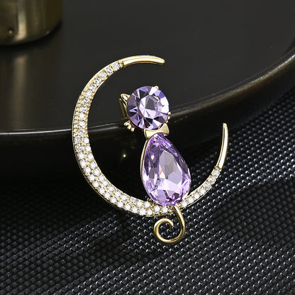 Purple Cat Moon light Brooch