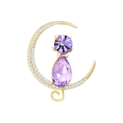 Purple Cat Moon light Brooch