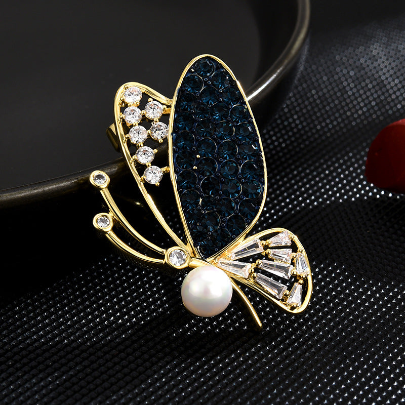 Pearl Blue Butterfly Brooch