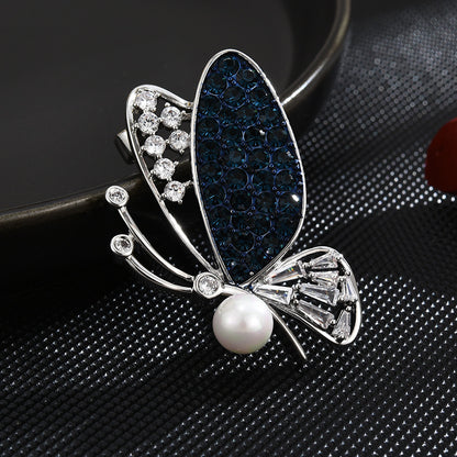 Pearl Blue Butterfly Brooch