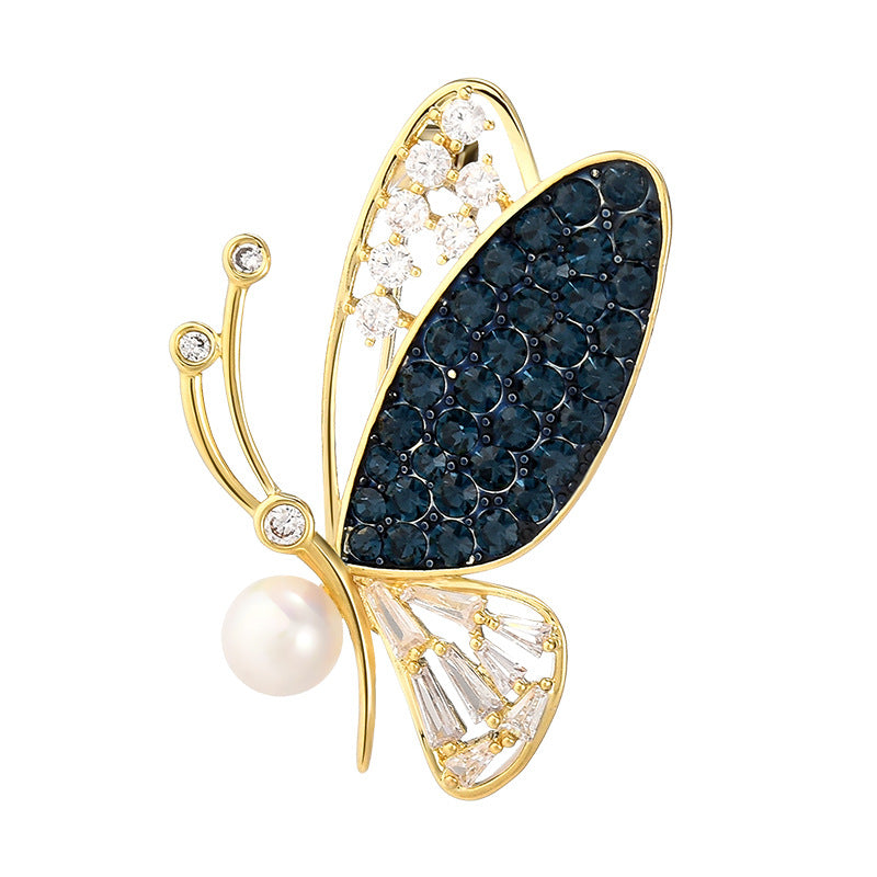 Pearl Blue Butterfly Brooch