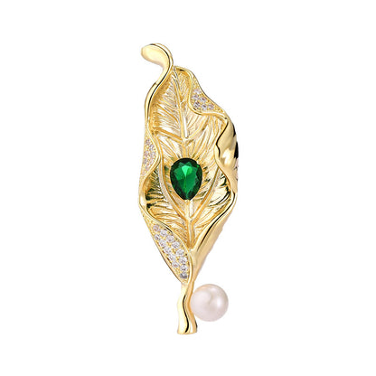 Classic Golden Leaves Freshwater Pearl Brooch