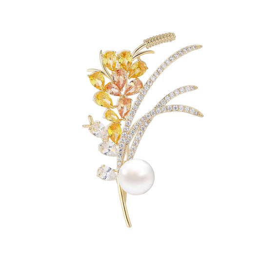 Zircon Ear of Wheat Brooch