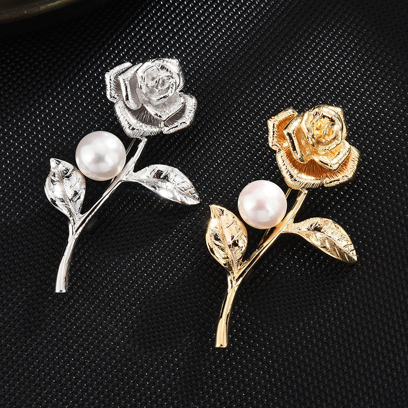 Rose Freshwater Pearl Flower Brooch