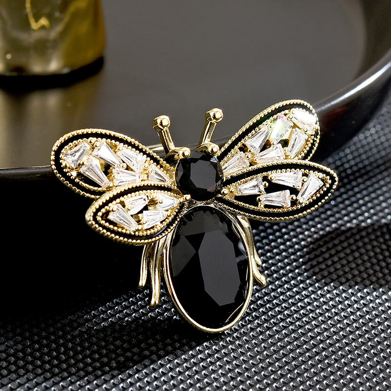 Black Crystal Bee Brooch