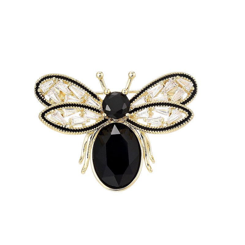 Black Crystal Bee Brooch