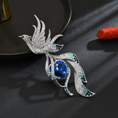 Blue Crystal Flying Phoenix Brooch