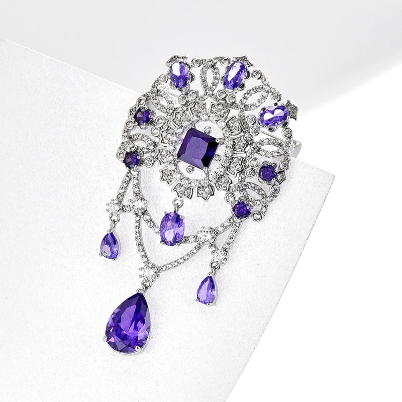 Purple Teardrop Dangling Crystal Brooch