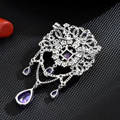 Purple Teardrop Dangling Crystal Brooch