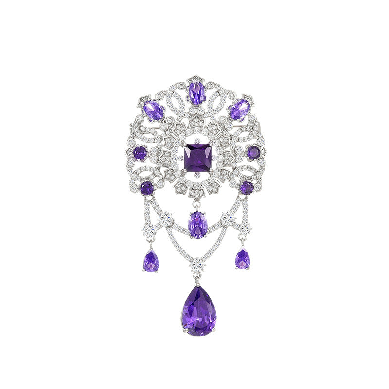 Purple Teardrop Dangling Crystal Brooch