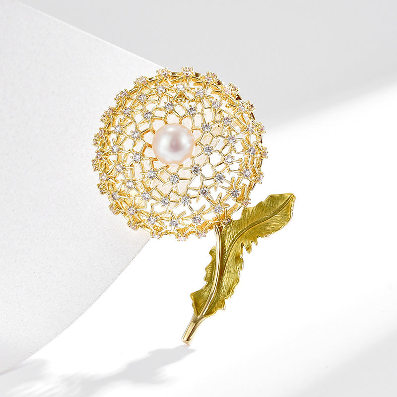 Freshwater Pearl Dandelion Brooch