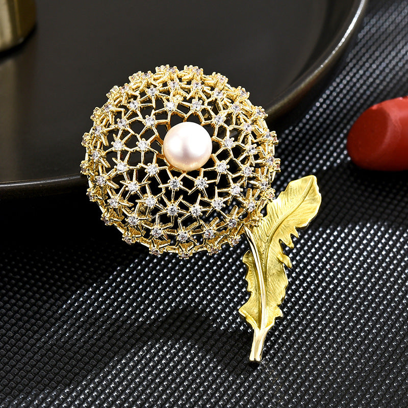 Freshwater Pearl Dandelion Brooch