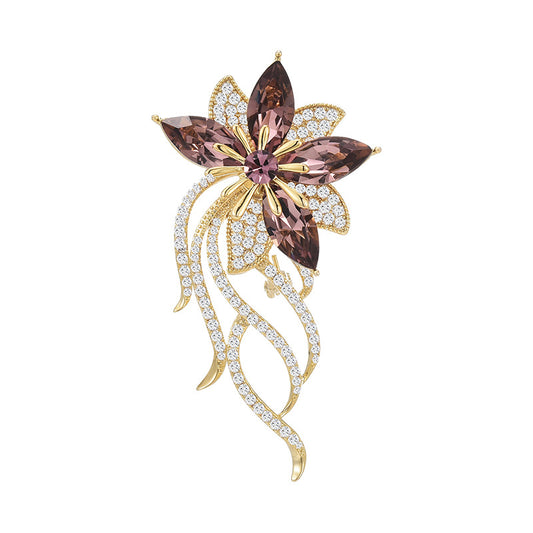 Inlaid Diamond Crystal Flower Brooch