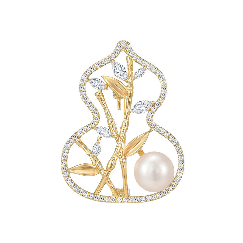 Bamboo Leaf Natural Pearl Brooch