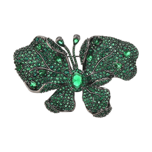 Emerald Full Zircon Butterfly Brooch