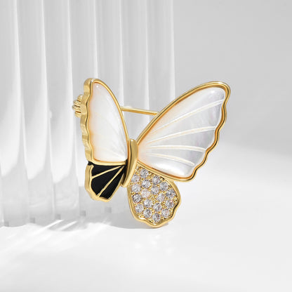 Classic Black Mother-of-Pearl Patchwork Butterfly Brooch