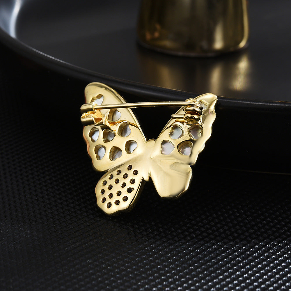 Classic Black Mother-of-Pearl Patchwork Butterfly Brooch