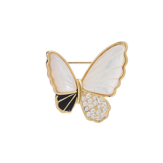 Classic Black Mother-of-Pearl Patchwork Butterfly Brooch