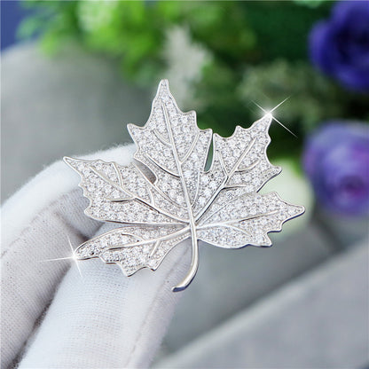 Maple Leaf Zircon Silver Brooch