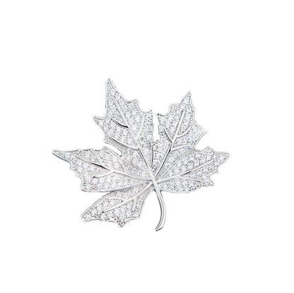 Maple Leaf Zircon Silver Brooch