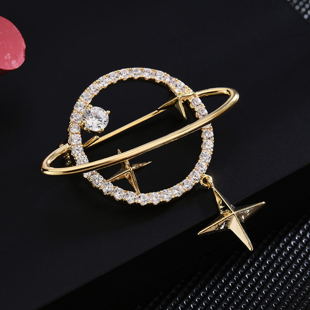 Planet Zircon Gold Brooch