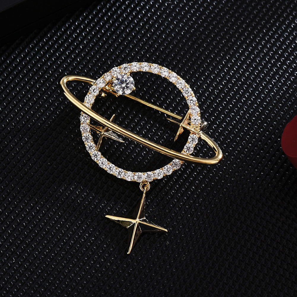 Planet Zircon Gold Brooch