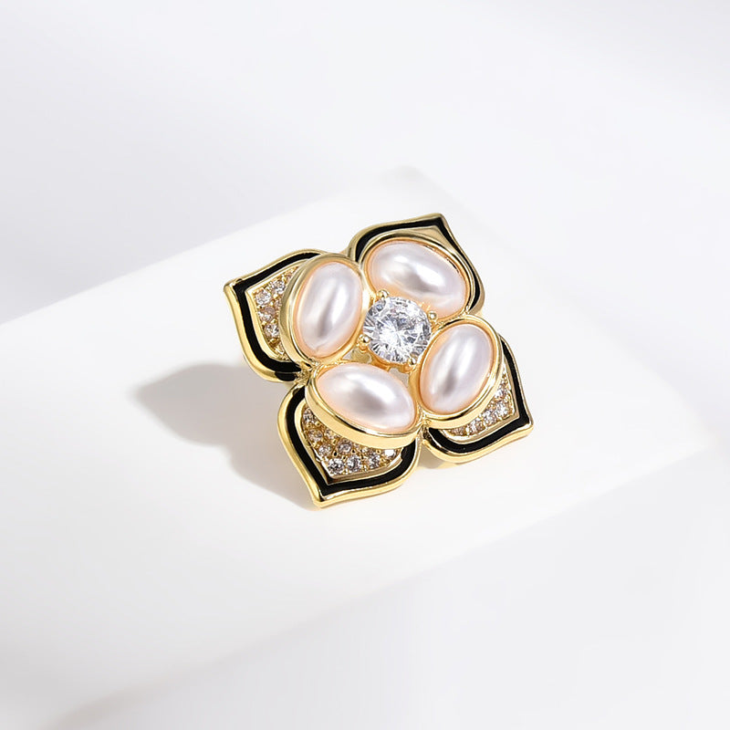 Mother-of-pearl Zircon Flower Brooch Pin