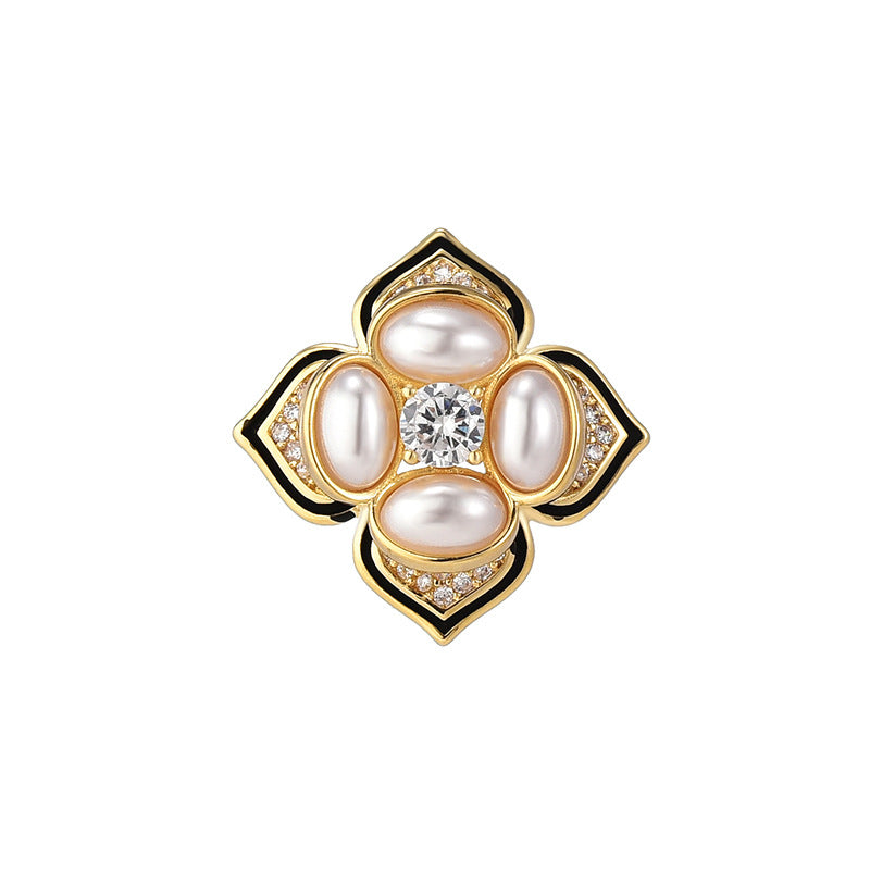 Mother-of-pearl Zircon Flower Brooch Pin