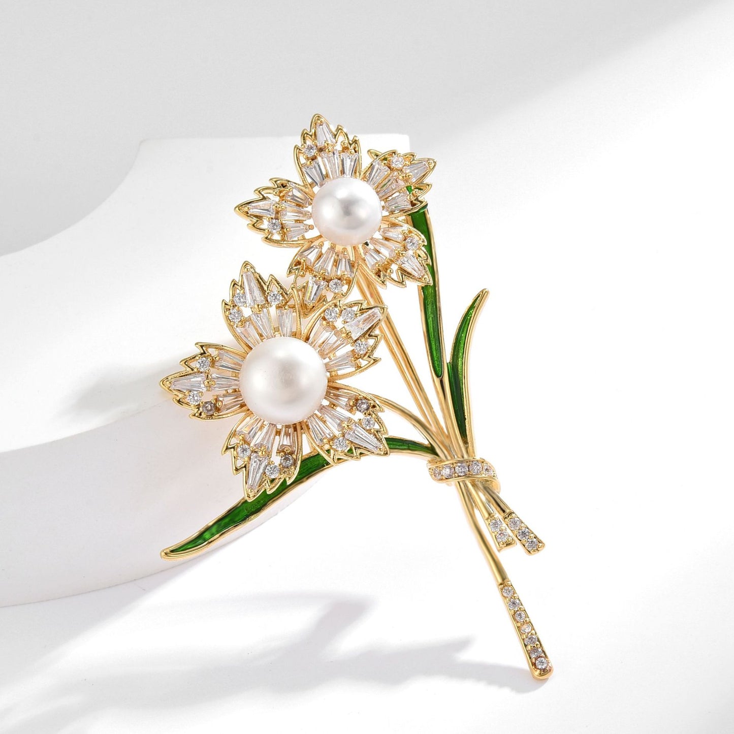 Freshwater Pearl Micro Zircons Flower Brooch