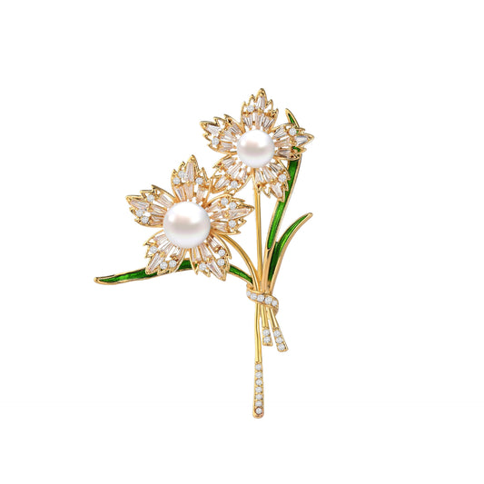 Freshwater Pearl Micro Zircons Flower Brooch