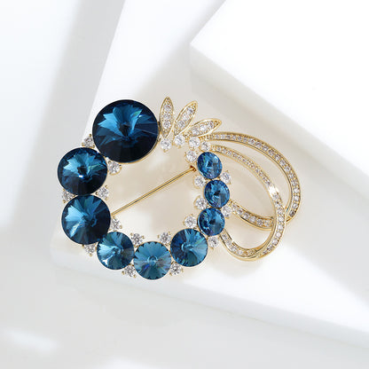 Crystal Blue Wreath and Micro Zircons Brooch