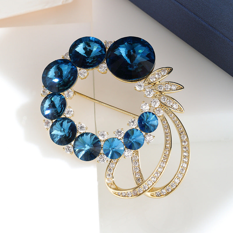 Crystal Blue Wreath and Micro Zircons Brooch