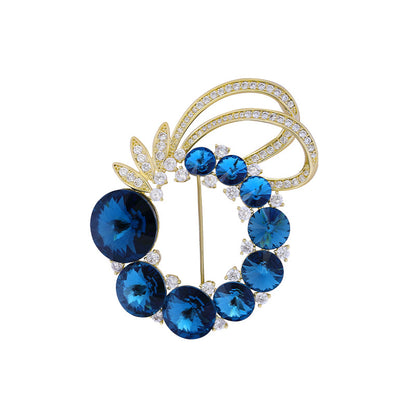 Crystal Blue Wreath and Micro Zircons Brooch