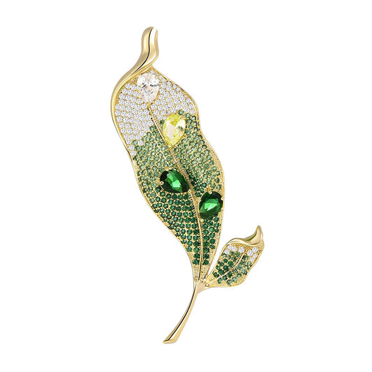 Emerald Zircon Gradient Green Leaf Brooch