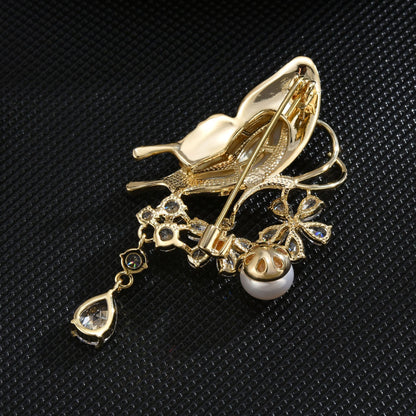 Mother-of-Pearl Crystal Butterfly Brooch