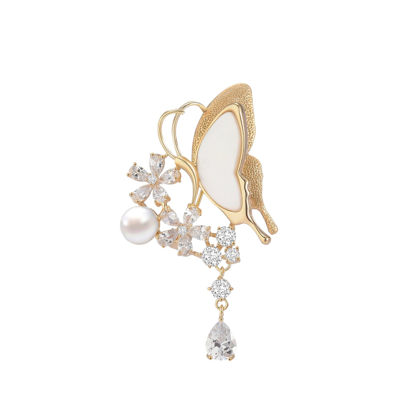 Mother-of-Pearl Crystal Butterfly Brooch