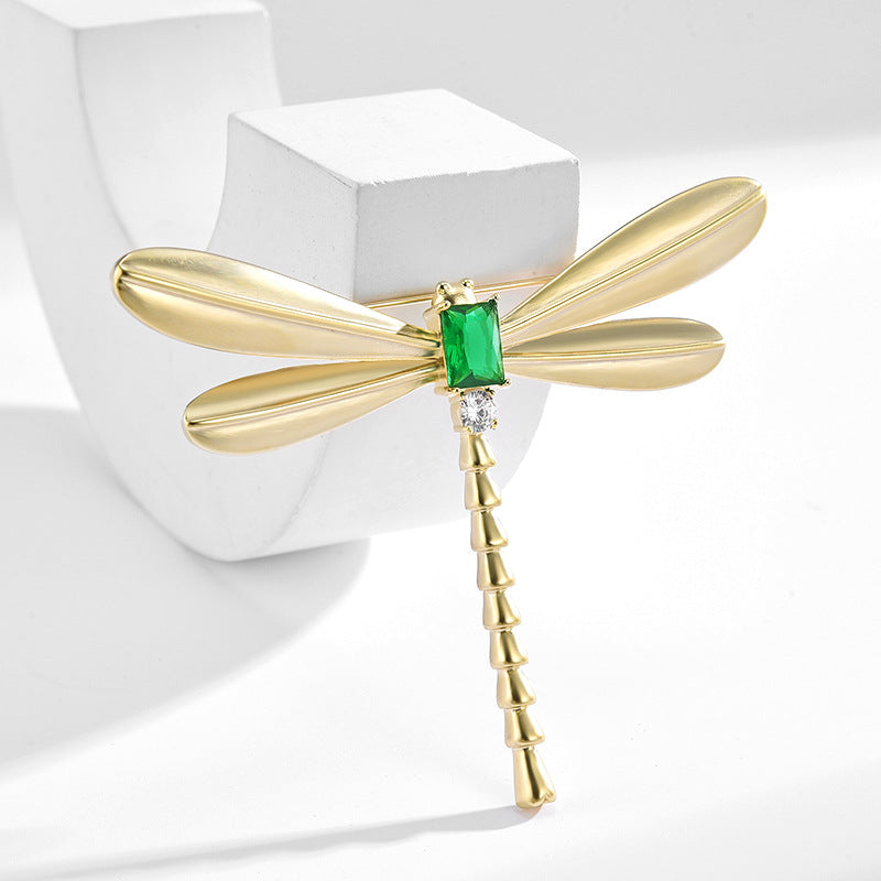 Emerald Gold Dragonfly Brooch