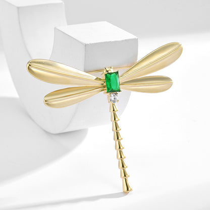 Emerald Gold Dragonfly Brooch