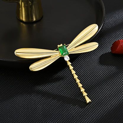 Emerald Gold Dragonfly Brooch